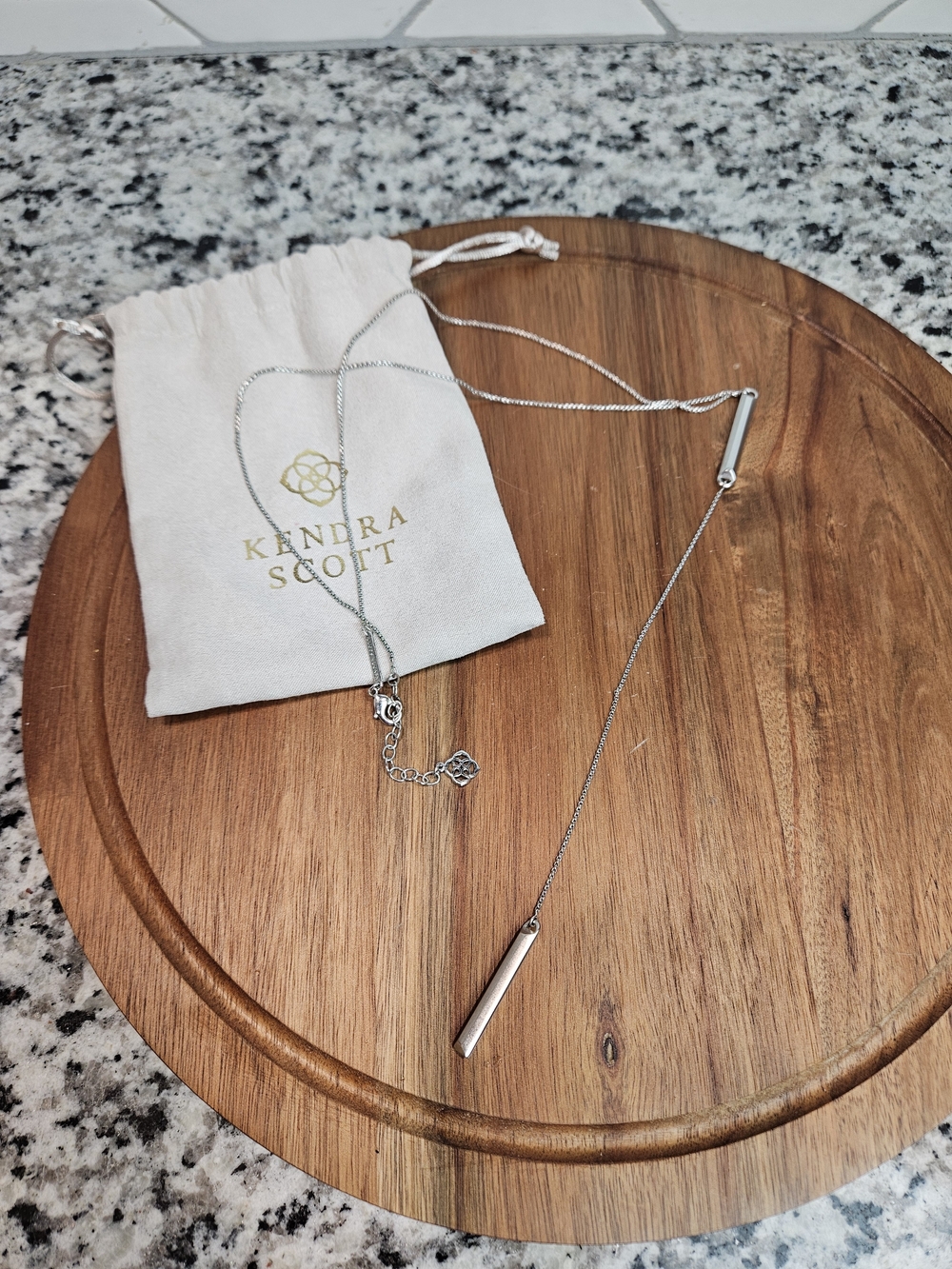 Kendra Scott Silver Tone Bar Lariat Necklace - Simple Modern Layering Piece